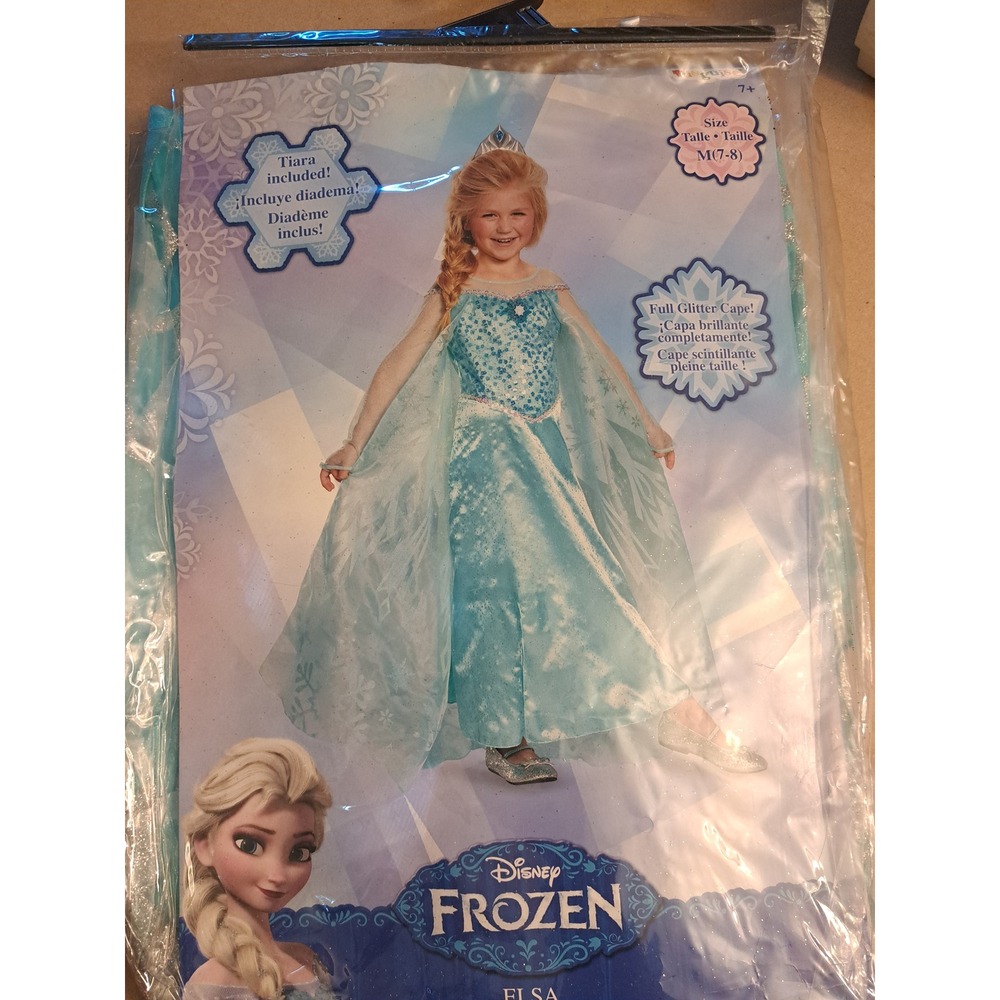 Disney Frozen Elsa Prestige Child Costume with Tiara and Glitter Cape Size M 7-8